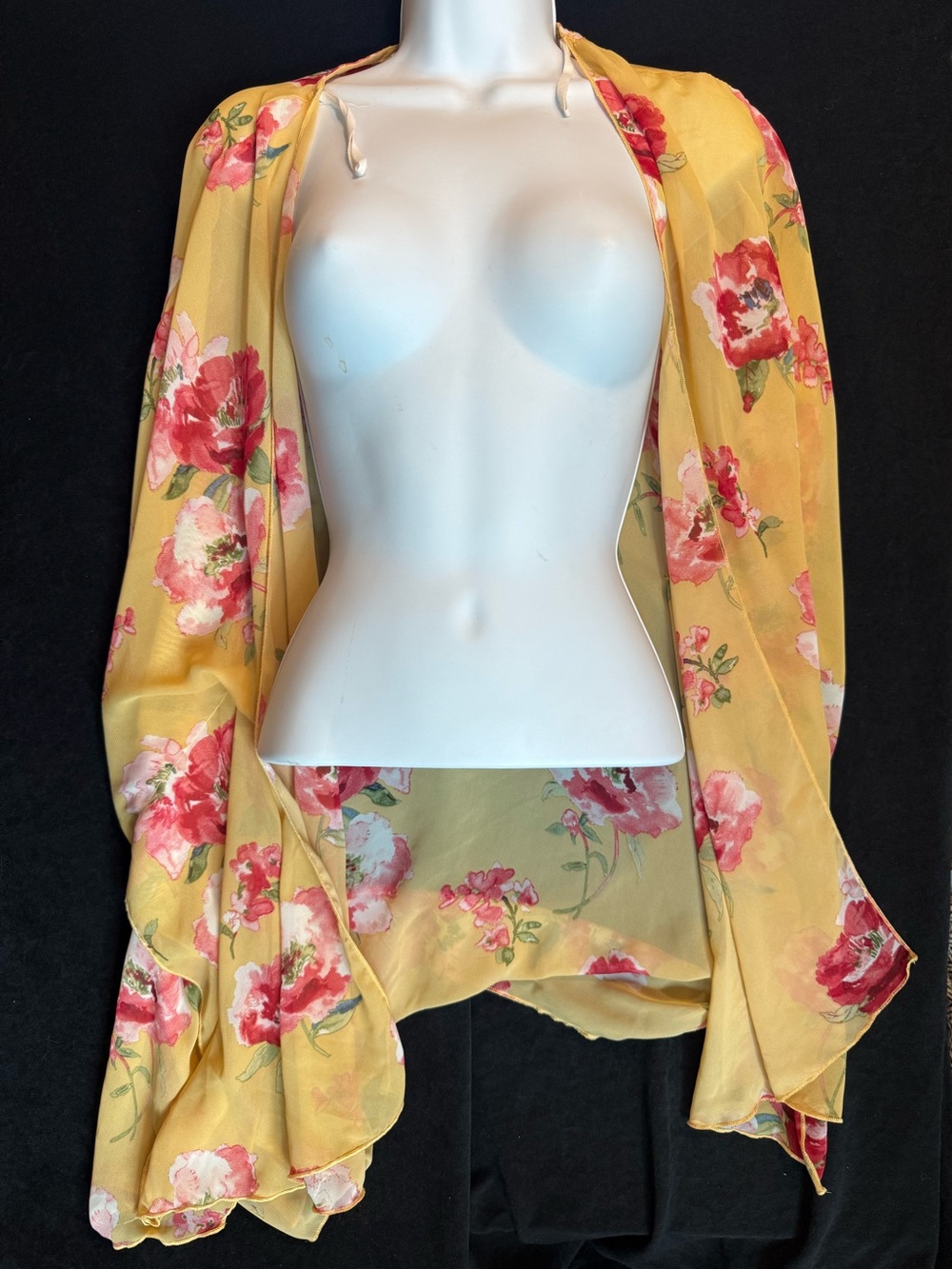Butter Yellow Floral Sheer Kimono Cover-Up
